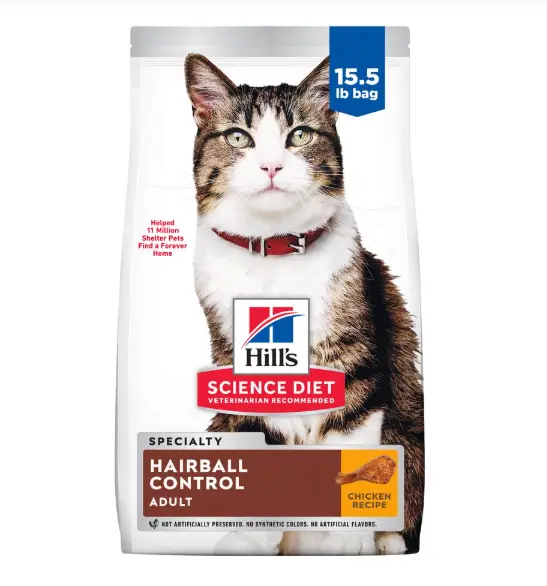 Hill's Science Diet Adult Hairball Control Chicken Recipe Cat Food 15.5lbs