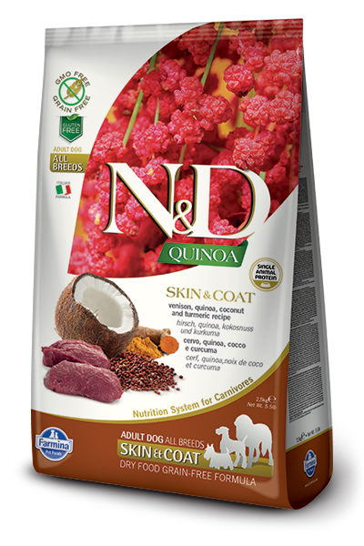 N&D Quinoa Dog Skin and Coat Venison Adult 成犬專用 天然無殼物系列 食物過敏管理+滋潤皮膚毛髮配方 藜麥及鹿肉 2.5kg
