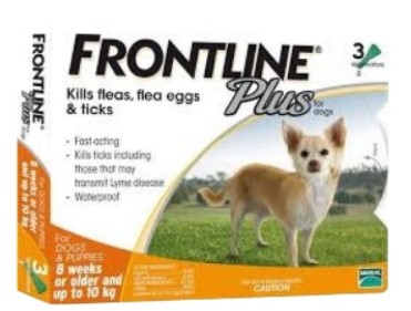 FRONTLINE Plus  小型狗用殺蚤除牛蜱滴藥 (8星期大至10kg) ( 0.67ml x 3支)