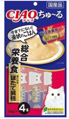 CIAO - 日本貓肉泥小食 ( 吞拿魚+帶子醬) 14g x4
