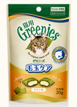 GREENIES - Japan 貓貓 毛玉護理 雞肉味夾心潔齒小食 30g (平行進口)