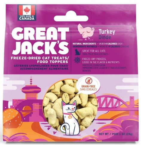 GREAT JACK'S - Turkey Freeze-Dried Grain-Free Cat Treats 1oz