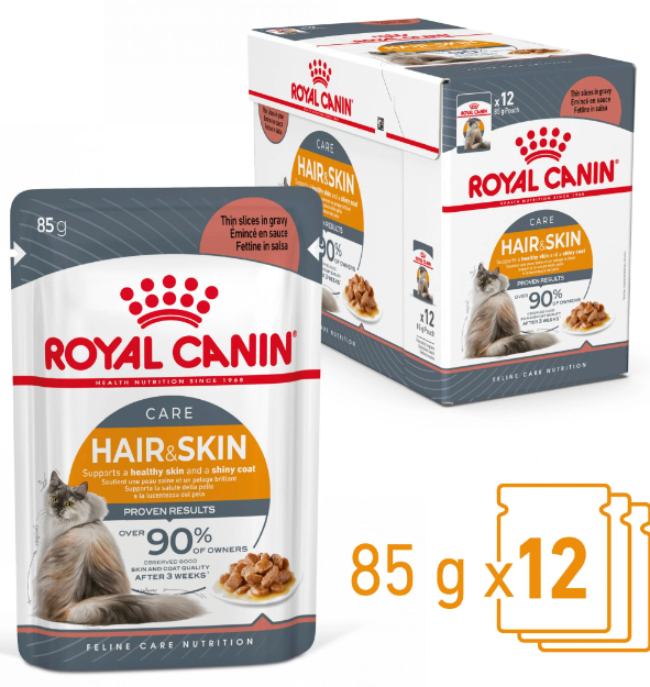 Royal Canin Intense Hair & Skin Thin Slices In Gravy Pouch for Adult Cats 85g x12