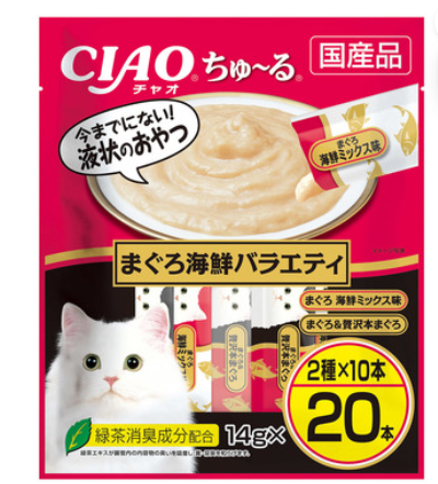 CIAO 日本肉泥醬餐包(吞拿魚海鮮組合味) | 貓零食 | 14g x 20條裝 #DSC-01