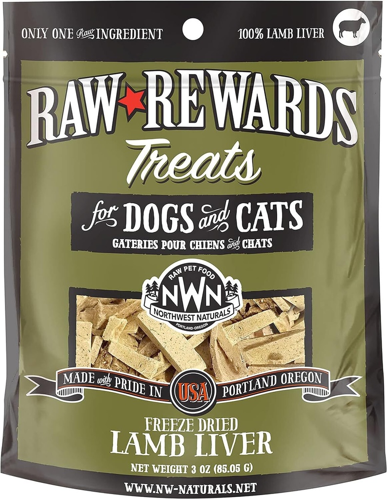 Northwest Naturals NWN Raw Rewards Freeze-Dried Lamb Liver Treats for Dogs and Cats Gluten-Free 3oz