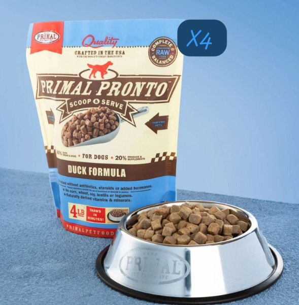 PRIMAL Pronto Frozen Meat Dog Food Duck Formula 4lbX4