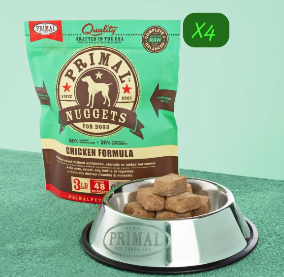 PRIMAL Nuggest Frozen Meat Brick Dog Food Chicken Formula 3lbX4