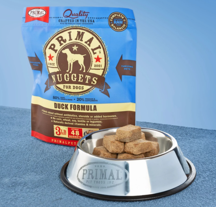 PRIMAL Nuggest Frozen Meat Brick Dog Food Duck Formula 3lb