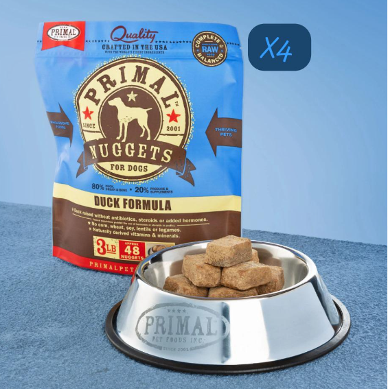 PRIMAL Nuggest Frozen Meat Brick Dog Food Duck Formula 3lbX4