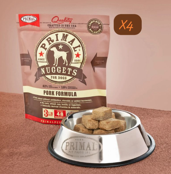 PRIMAL Nuggets Frozen Meat Dog Food Pork Formula 3lbX4