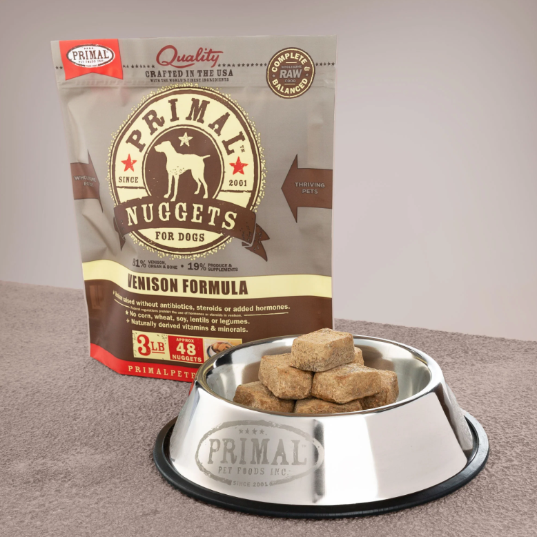 PRIMAL Nuggets Frozen Meat Dog Food Venison Formula 3lb