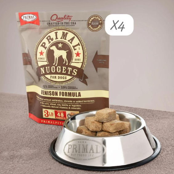 PRIMAL Nuggets Frozen Meat Dog Food Venison Formula 3lbX4