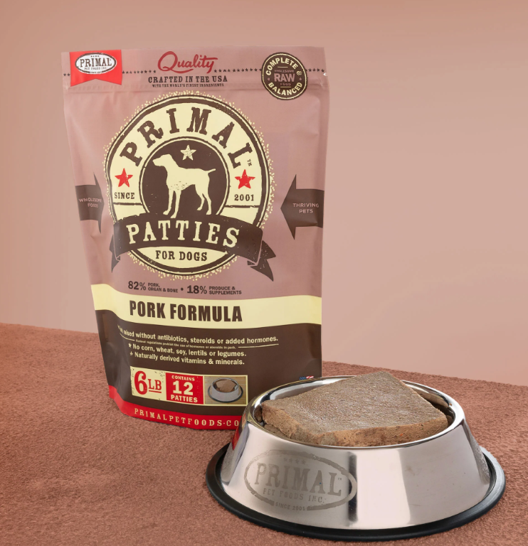 Primal Patties Frozen Pork Formula dog food 6lb