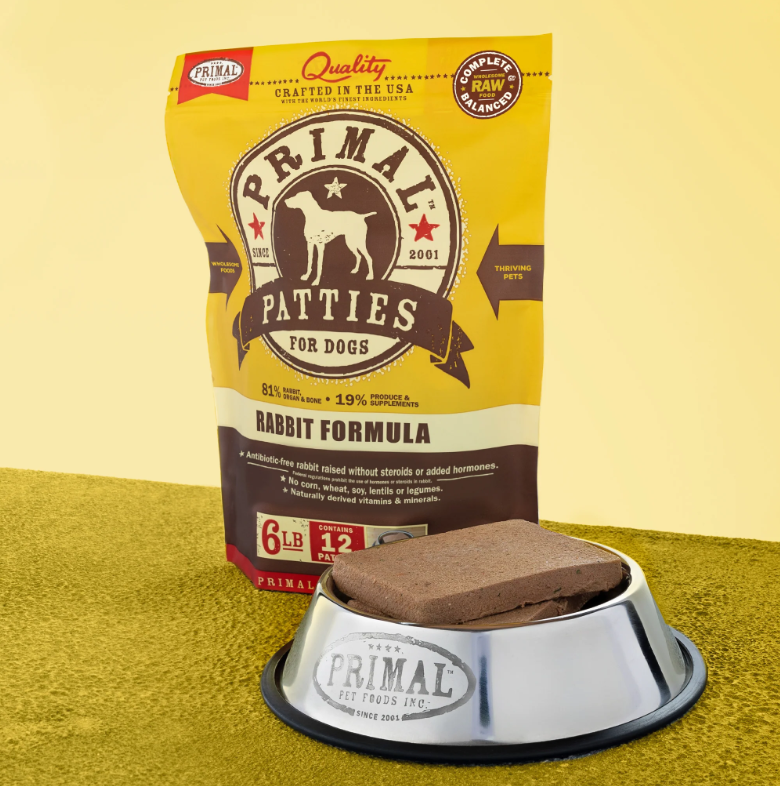 Primal Patties Frozen Rabbit Formula dog food 6lb
