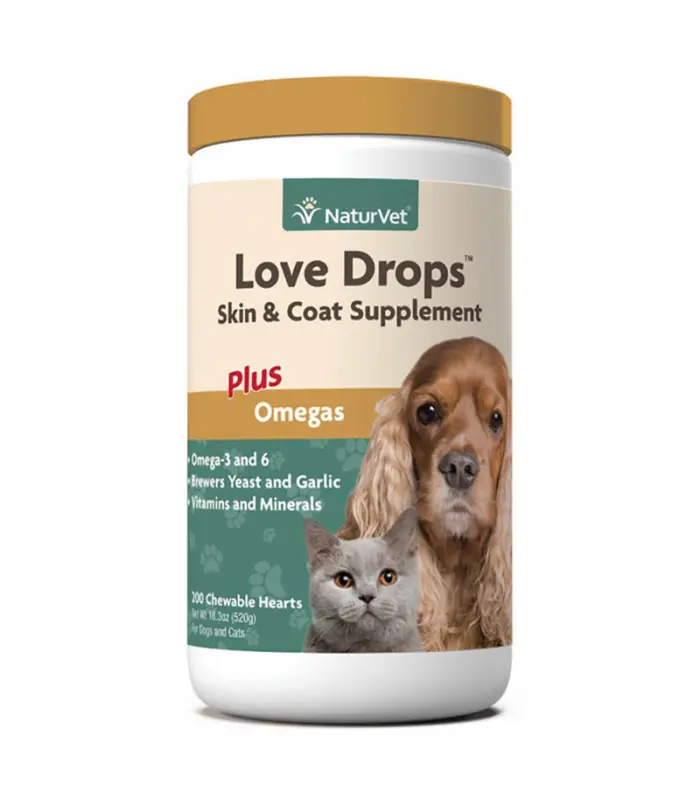 NaturVet Love Drops™ Skin & Coat Supplement For Dogs and Cats 200 Chewable Hearts 520g