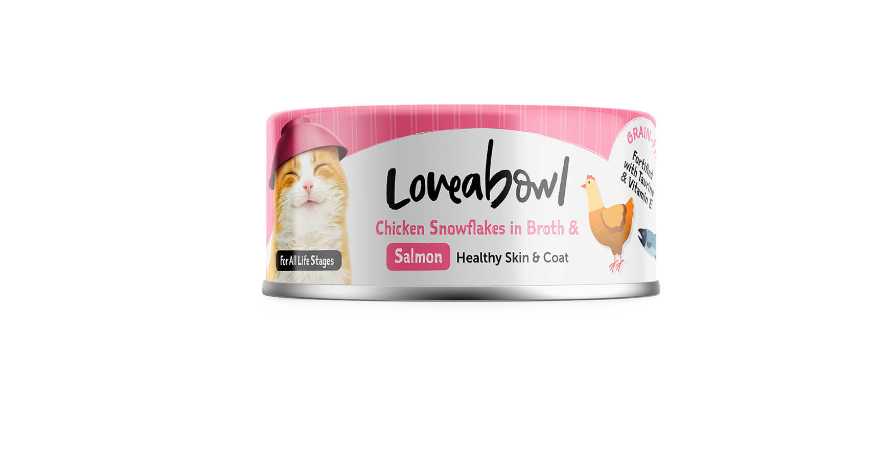 Loveabowl Grain-Free Chicken Snowflakes in Broth & Salmon Recipe Cat Can 70g