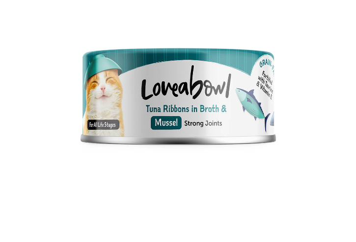 Loveabowl Grain-Free Tuna Ribbons in Broth & Mussel Recipe Cat Can 70g