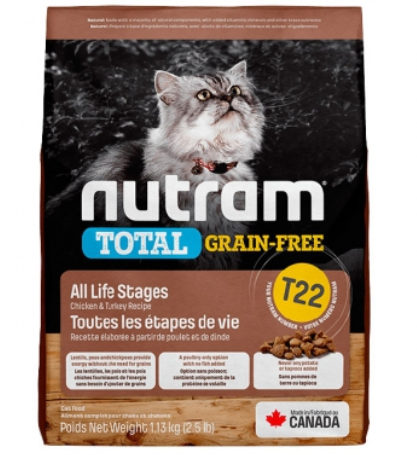 Nutram T22 無穀物全能系列 火雞+雞肉(挑嘴全齡貓) 乾糧 2kg 