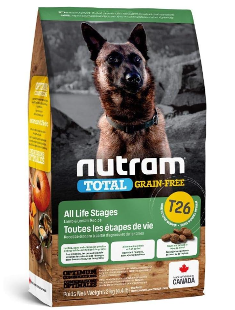 Nutram T26 Lamb Dog Food with Lentils - Grain Free Dog Food for All Life Stages - Potato Free, Chicken Free & Fish Free Kibble for Allergy Relief with Pumpkin & Omega-3 Rich Flaxseed (2 kg)
