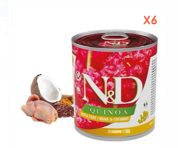 Farmina N&D Quinoa Series - Skin & Coat Quail Recipe Can for Dogs 300g X6