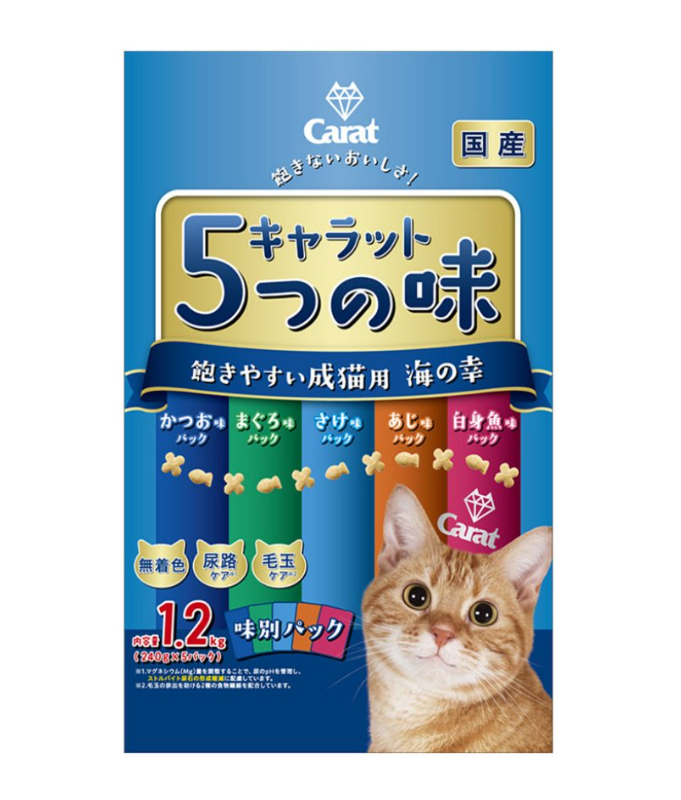 Petline Carat 5 Flavors for Adult Cats to Enjoy Seafood & Meat Plus(Blue)1.2kg