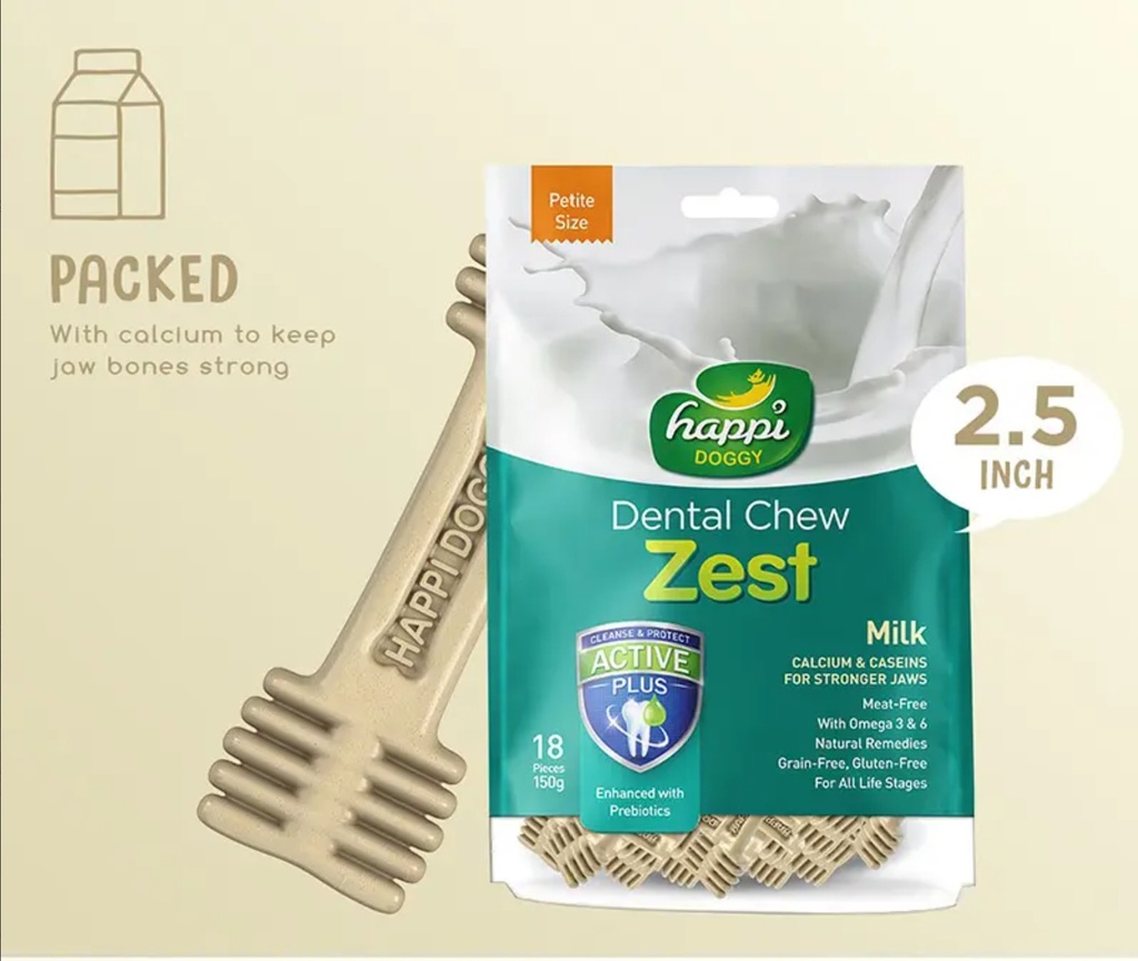Happi Doggy 牛奶味 狗狗潔齒棒 狗狗小食 狗狗零食 150g (2.5吋  x18件)