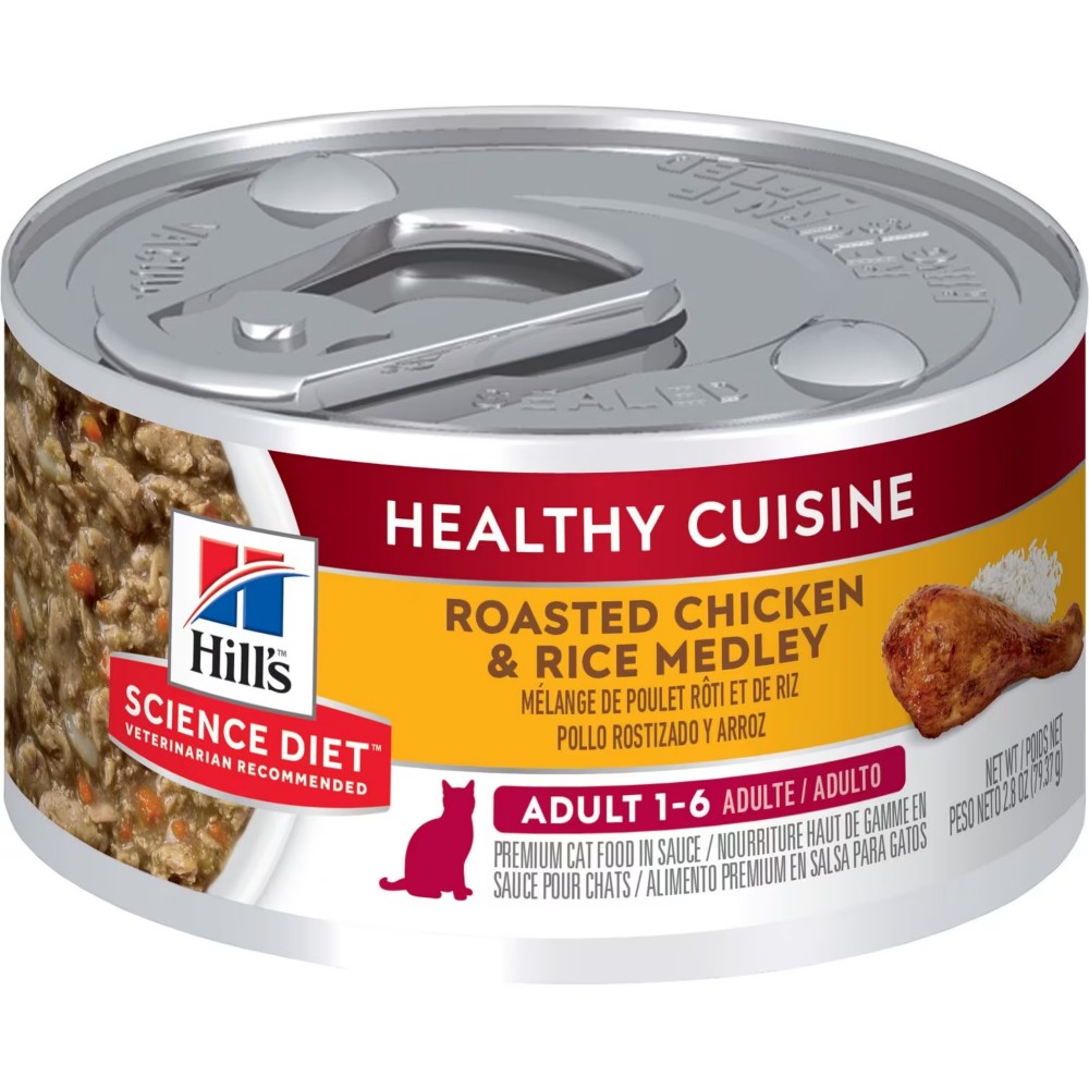 HILL'S Science Diet Feline Adult Healthy Cuisine Roasted Chicken & Rice Medley Stew Can Cat Food 2.8oz*24