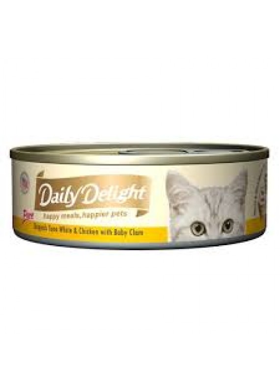 Daily Delight Skipjack Tuna White & Chicken & Baby Clam Canned Cat Food 80g #DD41