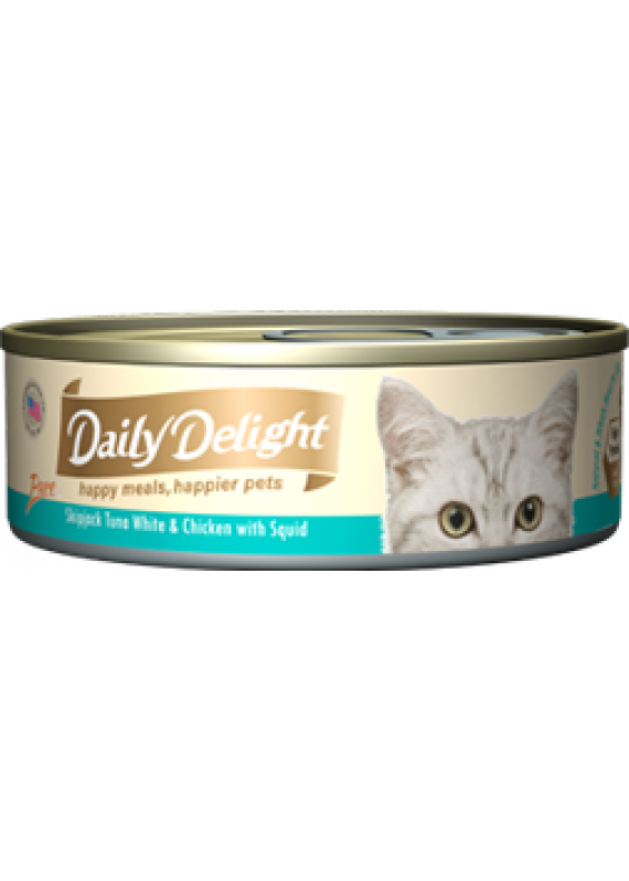 Daily Delight Skipjack Tuna White & Chicken With Squid Canned Cat Food 80g #DD46
