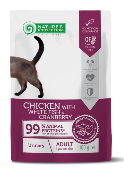 Nature's Protection Urinary Protection (Chicken with White Fish & Cranberry Flavor) Adult Cat Pouch Cat Food 100g