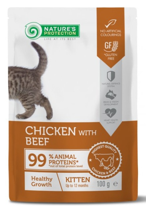 NATURE'S PROTECTION 健康成長保護(雞肉和牛肉味) 幼貓專用 貓糧濕包100g