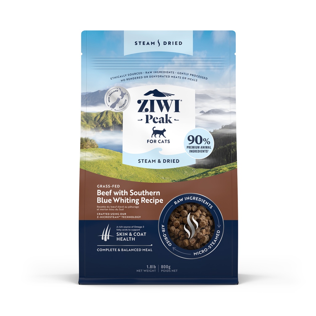 ZiwiPeak 微蒸風乾貓糧 草飼牛肉配南藍鱈配方 800g