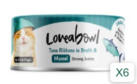 Loveabowl Grain-Free Tuna Ribbons in Broth & Mussel Recipe Cat Can 70gX6