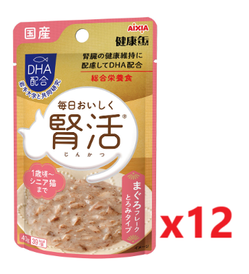 AIXIA 愛喜雅 日本製 腎活健康罐 吞拿魚肉碎主食濕包 貓糧40gx12 #KJ-3 