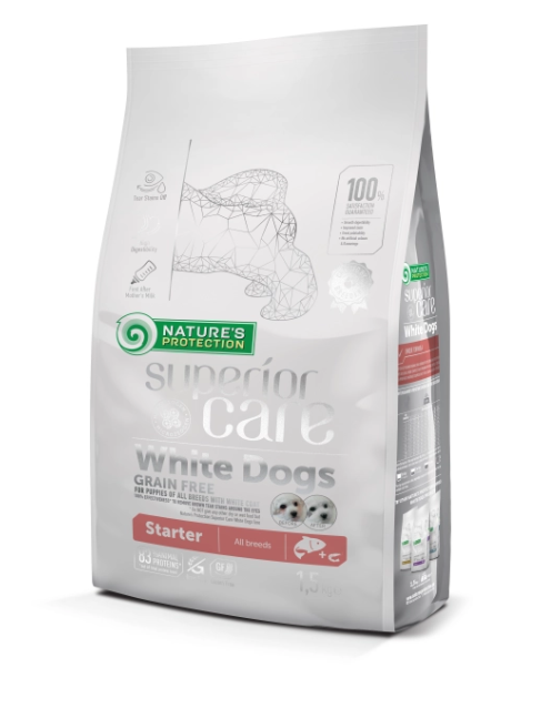 Nature's Protection White Dogs Grain Free Salmon Starter (All Breeds) Dry Dog Food 1.5kg