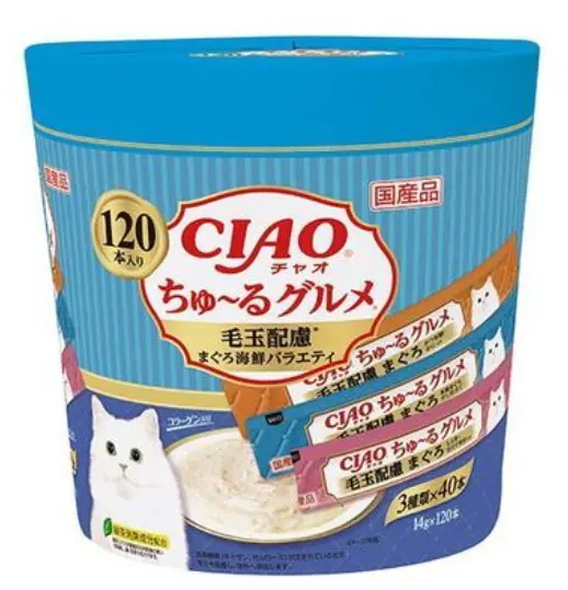 CIAO Churu Hairball Prevention Tuna Seafood Variety Lickabe Cat Treats 14g x120pcs