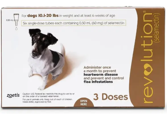 Revolution 小型犬用(10.1lb - 20lb) 全面杜蟲滴頸劑 (預防跳蚤、心絲蟲、蛔蟲、鉤蟲、耳蟎滴) #啡色#502