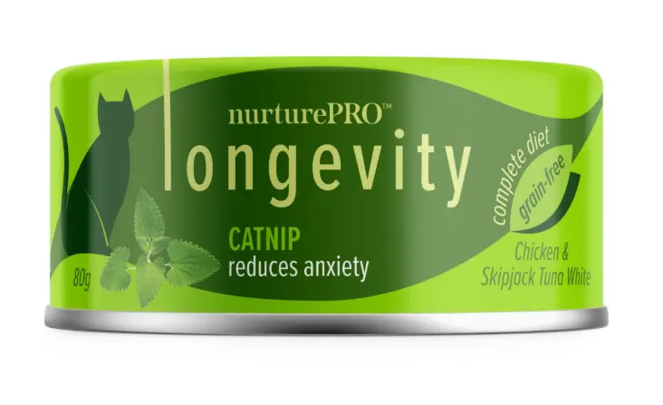 Nurture Longevity Grain-Free Reduces Anxiety (Chicken & Skipjack Tuna White Meat with Catnip) Canned Cat Food 80g