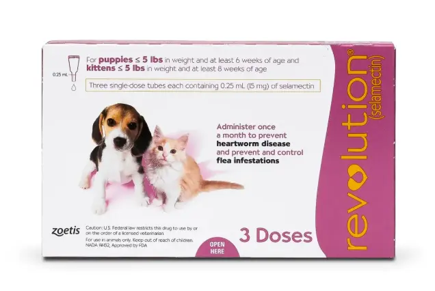 Revolution 幼貓/幼狗用(不多於5磅) 全面杜蟲滴頸劑 (預防跳蚤、心絲蟲、蛔蟲、鉤蟲、耳蟎滴) #粉紅色 #401