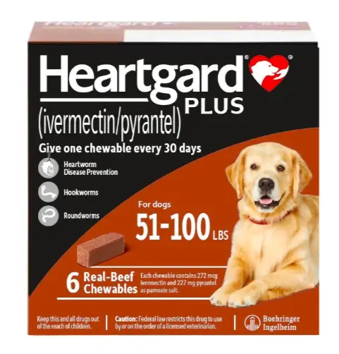 Heartgard Plus Chewables for Dogs L  (51lbs to 100lbs - Brown)
