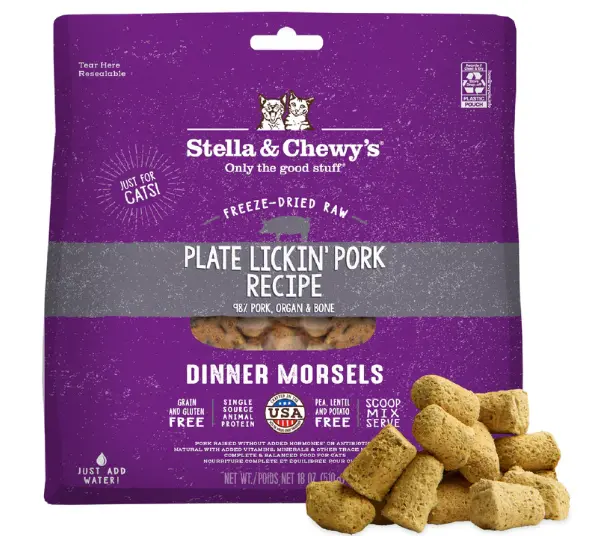 Stella & Chewy's Freeze Dried Plate Lickin' Pork Recipe Dinner Morsels for Cats 18oz