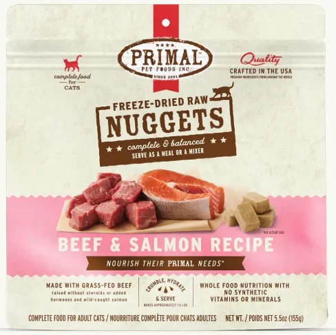 Primal Freeze-Dried Raw Nuggets Beef & Salmon Recipe Cat Food 5.5oz