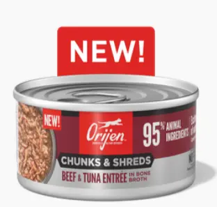 Orijen Chunks & Shreds Beef & Tuna Entrée Complete Canned Cat Food 85g