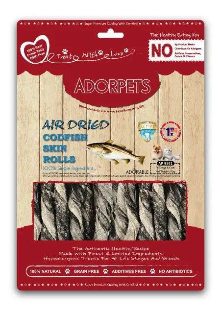 Adorable Adorpets Air Dried Codfish Skin Rolls Treats for Cats & Dogs 95g #AP9561