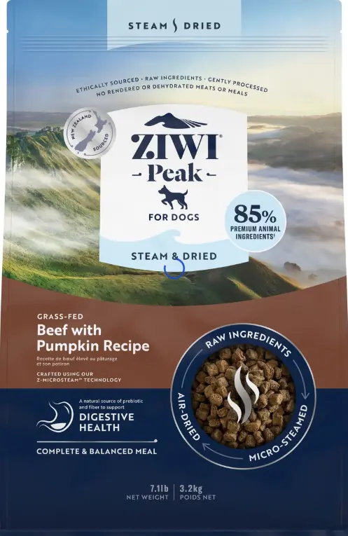 Ziwi Peak Grass-fed Beef with Pumpkin Recipe Steam & Dried Dog Food 3.2kg