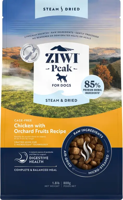 Ziwi Peak Cage-Free Chicken with Orchard Fruits Recipe Steam & Dried Dog Food 800g