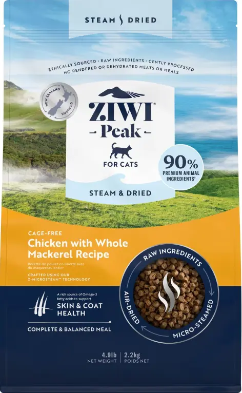 Ziwi Peak Cage-Free Chicken with Whole Mackerel Recipe Steam & Dried Cat Food 2.2kg