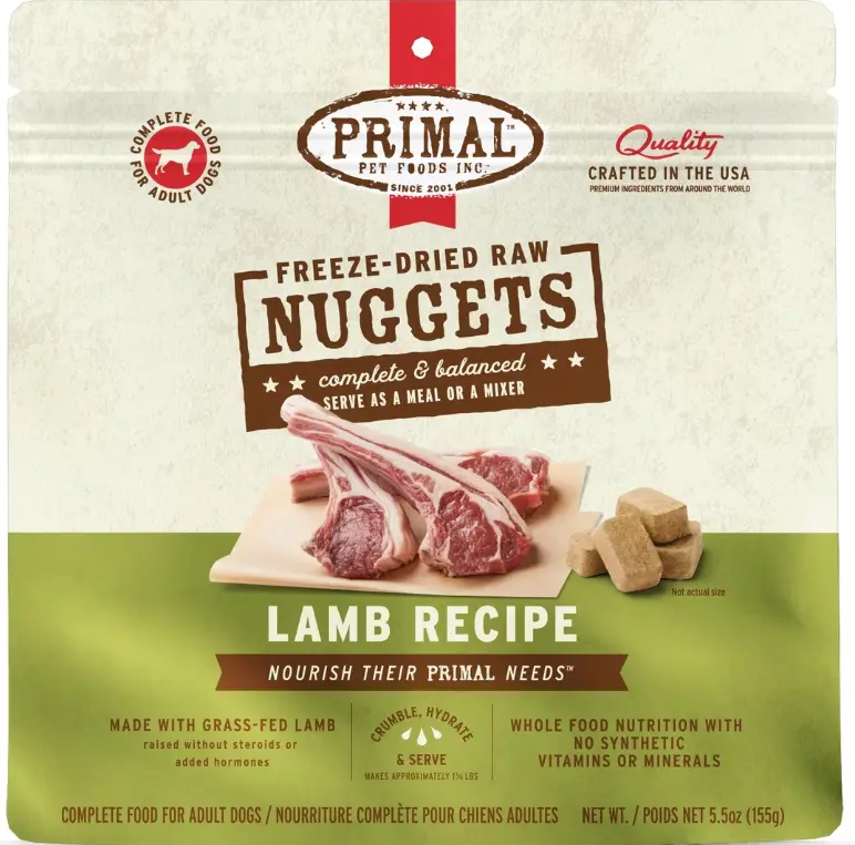 Primal Freeze Dried Raw Nuggets Lamb Recipe Dog Food 5.5oz