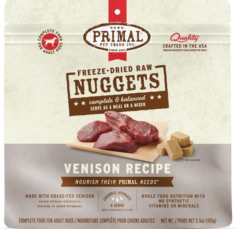Primal Freeze Dried Raw Nuggets Venison Recipe Dog Food 5.5oz