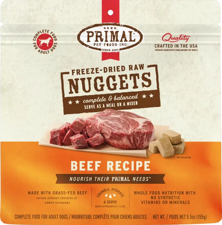 Primal Freeze Dried Raw Nuggets Beef Recipe Dog Food 5.5oz